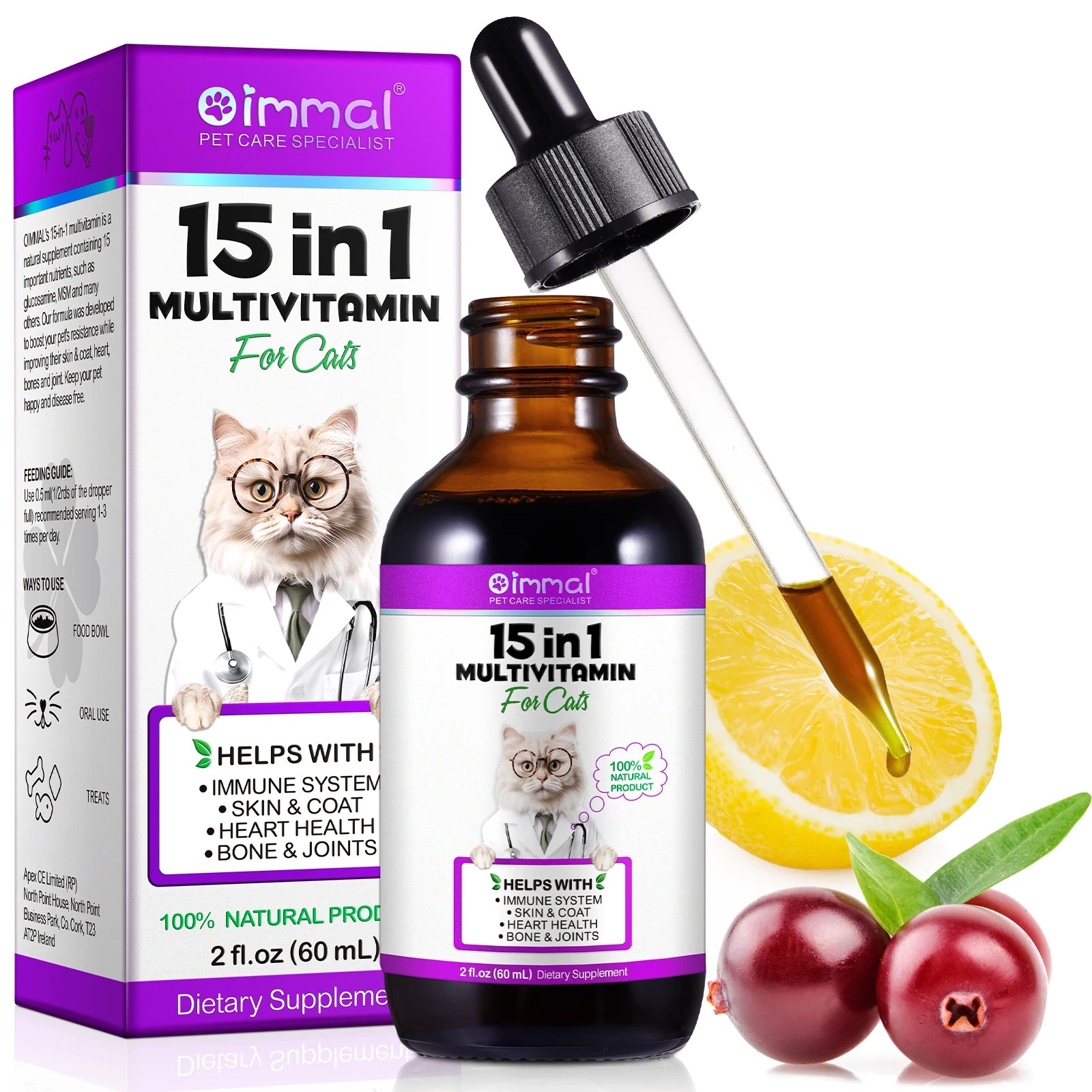 15-in-1 Cat Vitamins Liquid Drops | Herbal Immune & Coat Support - Maison Novaire