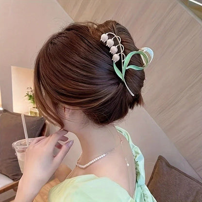 1PCS Bell Orchid Flowers Super Fairy Temperament Hair Accessories, Large Premium Feeling Scratch Clip, Autumn Hundred Shark Clip - Maison Novaire #