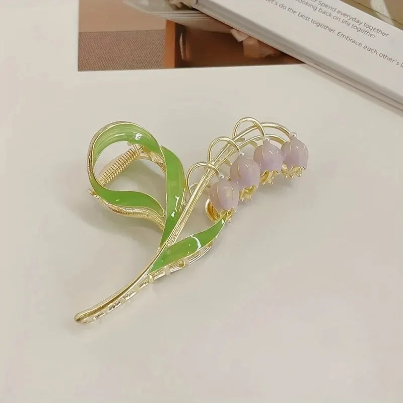 1PCS Bell Orchid Flowers Super Fairy Temperament Hair Accessories, Large Premium Feeling Scratch Clip, Autumn Hundred Shark Clip - Maison Novaire #