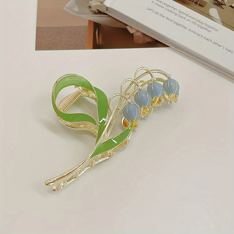 1PCS Bell Orchid Flowers Super Fairy Temperament Hair Accessories, Large Premium Feeling Scratch Clip, Autumn Hundred Shark Clip - Maison Novaire #
