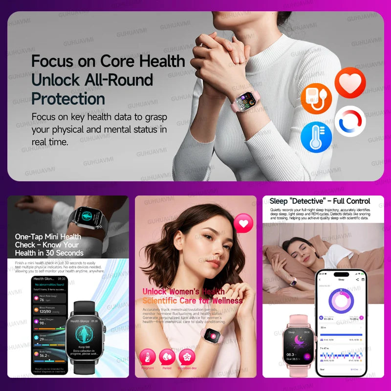 2026 Women’s Health Smartwatch – ECG & HRV, BP, SpO₂, Uric Acid & Bluetooth Call  - Pink Mesh Belt 2A / Nursing Grade Watch - Maison Novaire