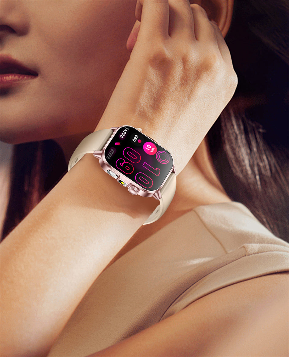 2026 Women’s Health Smartwatch – ECG & HRV, BP, SpO₂, Uric Acid & Bluetooth Call  - Pink Mesh Belt 2A / Nursing Grade Watch - Maison Novaire