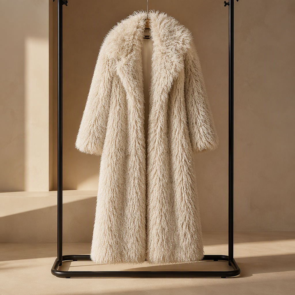 Premium White Faux Fur Maxi Coat  - Apricot / S - Maison Novaire