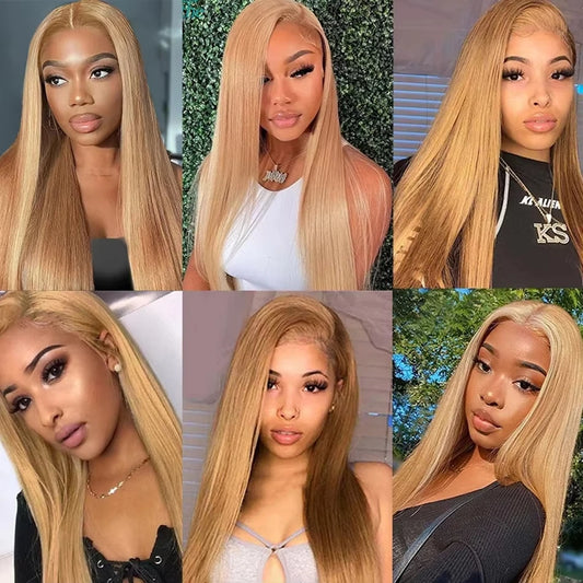 27 Honey Blonde Straight Human Hair Lace Frontal Wig - Maison Novaire