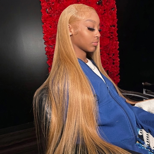 27 Honey Blonde Straight Human Hair Lace Frontal Wig - Maison Novaire