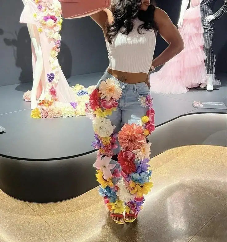 3D Flower Jeans | Designer Streetwear Denim | Maison Novaire - Maison Novaire #