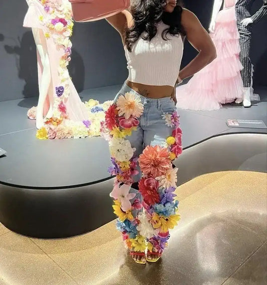 3D Flower Jeans | Designer Streetwear Denim | Maison Novaire - Maison Novaire