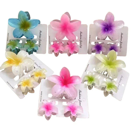 3Pc Sweet Colorful Plumeria Flower Shark CHair Clip - BLAKESTORE-NG