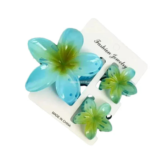 3Pc Sweet Colorful Plumeria Flower Shark CHair Clip - BLAKESTORE-NG