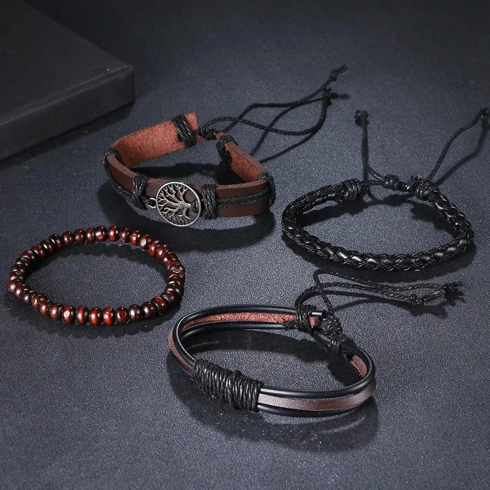 4Pcs/ Set Leather Bracelets For Men. - BLAKESTORE-NG