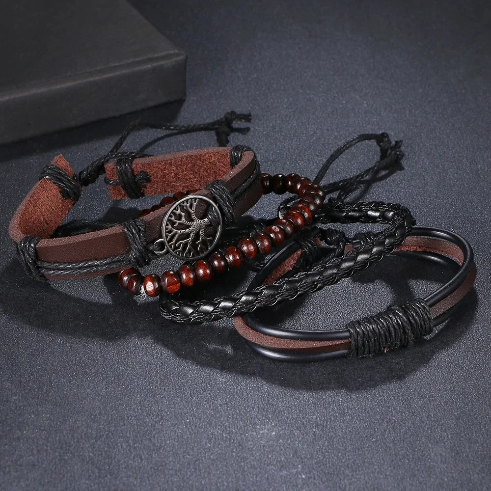 4Pcs/ Set Leather Bracelets For Men. - BLAKESTORE-NG