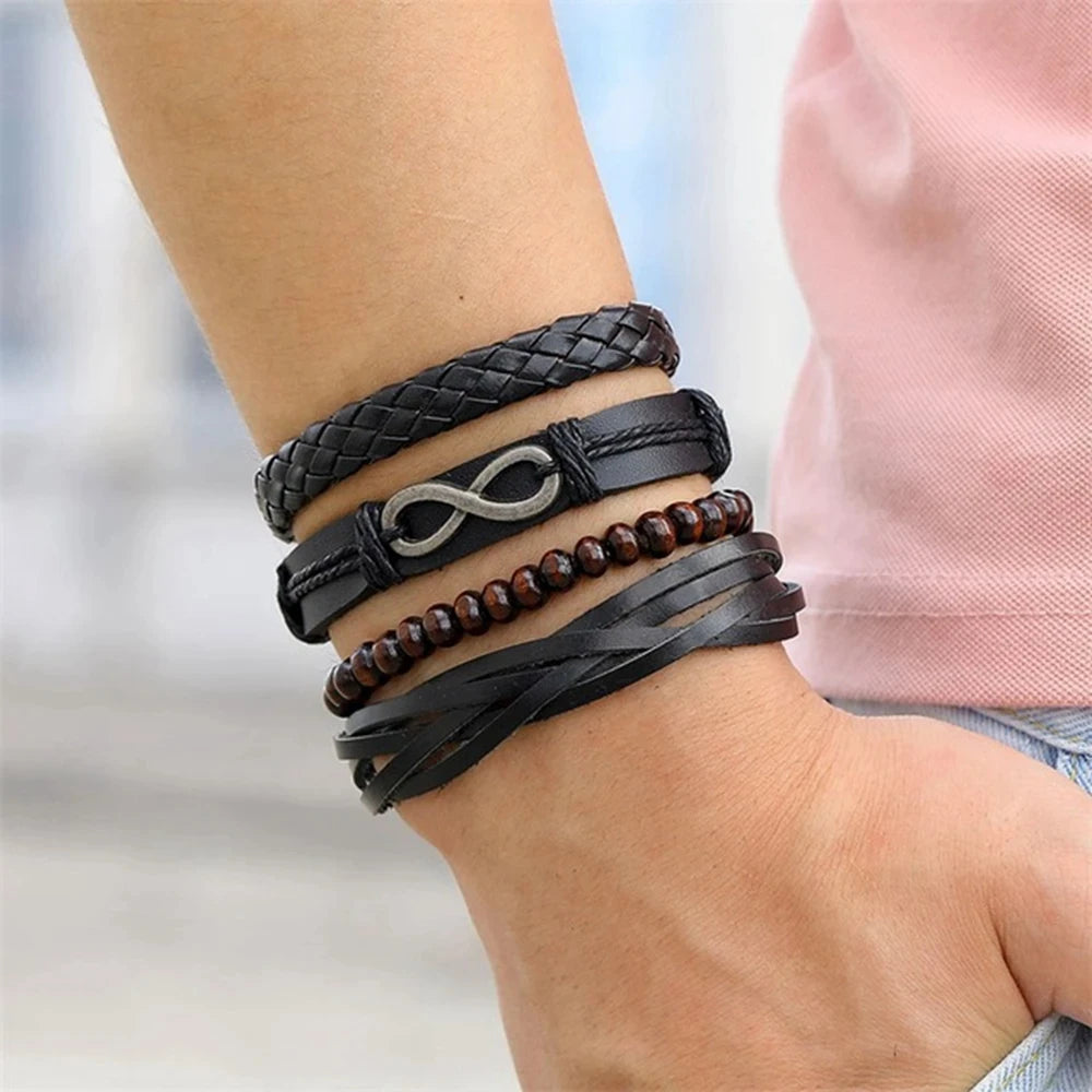 4Pcs/ Set Leather Bracelets For Men. - BLAKESTORE-NG