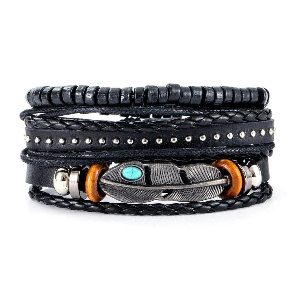 4Pcs/ Set Leather Bracelets For Men. - BLAKESTORE-NG