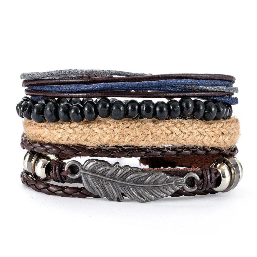 4Pcs/ Set Leather Bracelets For Men. - BLAKESTORE-NG