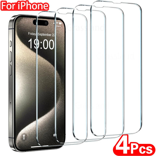 4Pcs Tempered Glass For iPhone 16 15 14 13 12 11 Pro Max - Maison Novaire