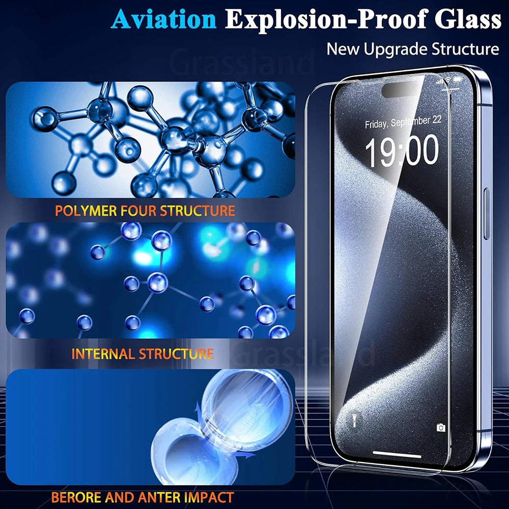 4Pcs Tempered Glass For iPhone 16 15 14 13 12 11 Pro Max - Maison Novaire #