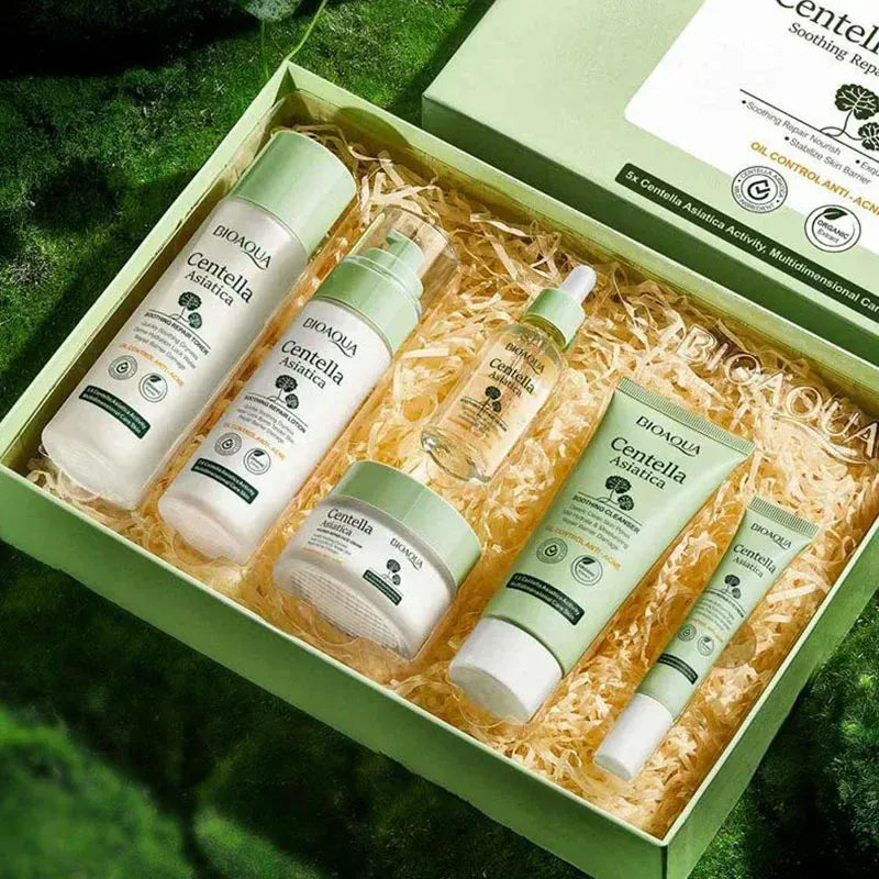 6pcs BIOAQUA Centella Skin Care Set | Moisturizing Anti-Wrinkle Routine with Cleanser, Toner, Serum, Cream & More - BLAKESTORE-NG
