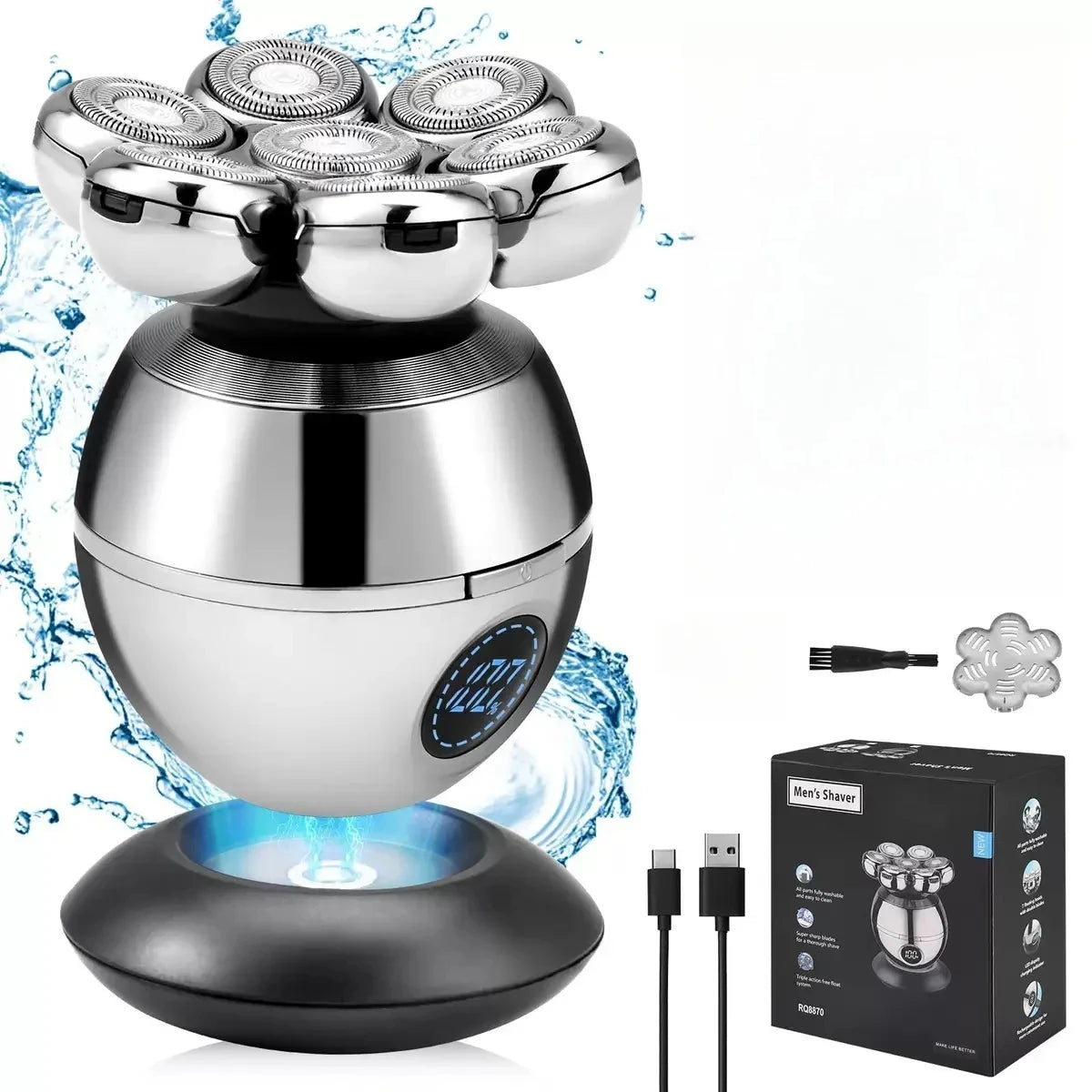 7D Floating Head Electric Shaver | Men’s Waterproof Rotary Foil Shaver for Close Smooth Shave & Beard Trimming - BLAKESTORE-NG