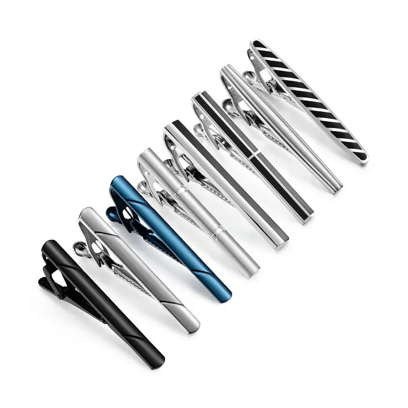 8PCS Luxury Tie Clips Set with Gift Box | Men’s Metal Tie Bars Assorted Designs for Wedding Business Formal Wear - BLAKESTORE-NG