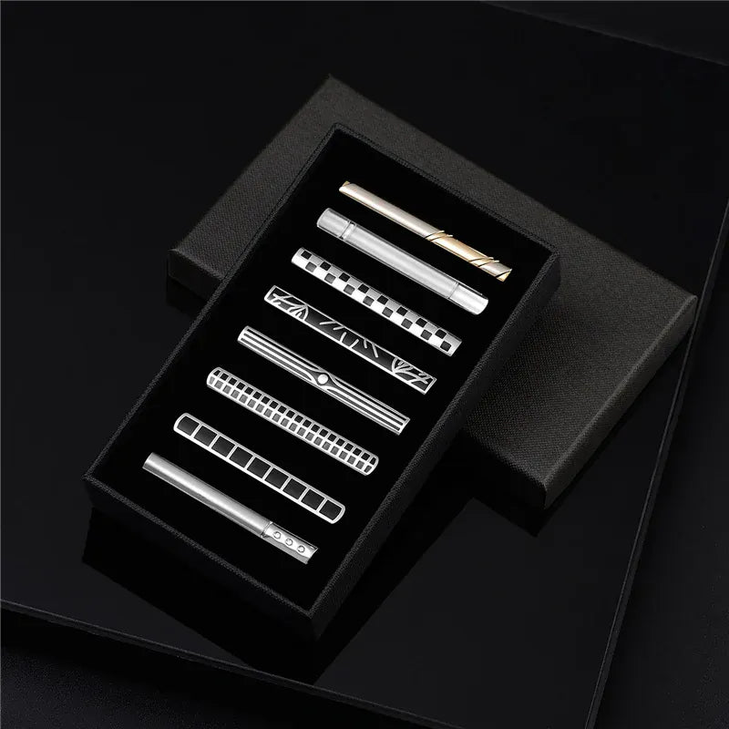 8PCS Luxury Tie Clips Set with Gift Box | Men’s Metal Tie Bars Assorted Designs for Wedding Business Formal Wear - BLAKESTORE-NG