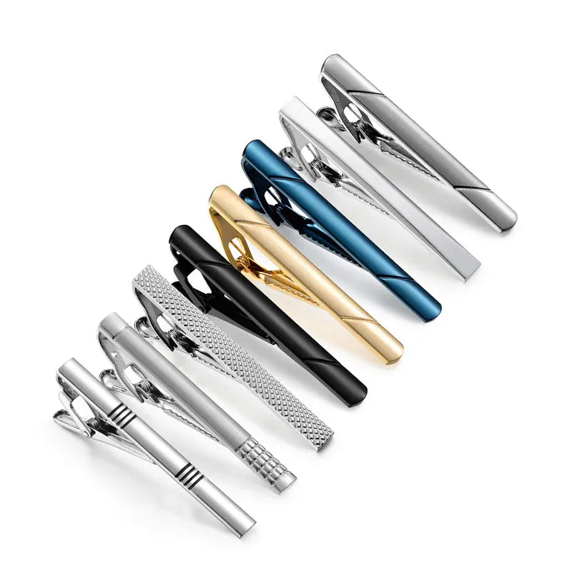 8PCS Luxury Tie Clips Set with Gift Box | Men’s Metal Tie Bars Assorted Designs for Wedding Business Formal Wear - BLAKESTORE-NG