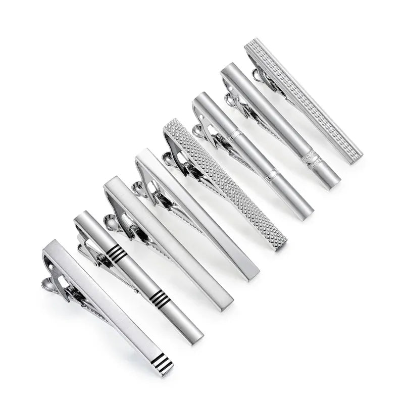 8PCS Luxury Tie Clips Set with Gift Box | Men’s Metal Tie Bars Assorted Designs for Wedding Business Formal Wear - BLAKESTORE-NG