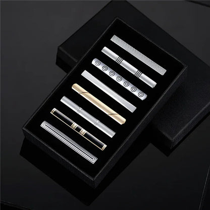 8PCS Luxury Tie Clips Set with Gift Box | Men’s Metal Tie Bars Assorted Designs for Wedding Business Formal Wear - BLAKESTORE-NG