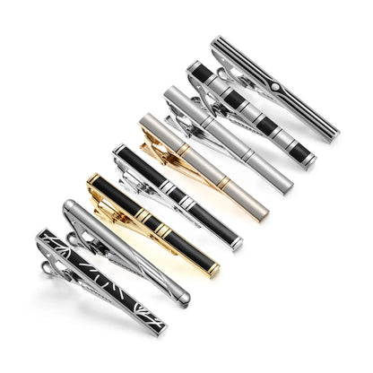 8PCS Luxury Tie Clips Set with Gift Box | Men’s Metal Tie Bars Assorted Designs for Wedding Business Formal Wear - BLAKESTORE-NG