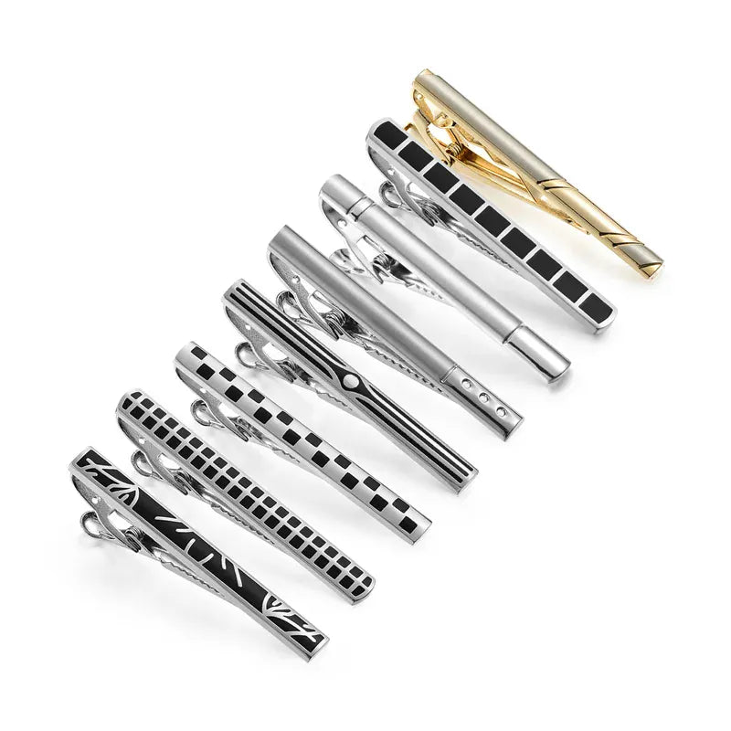 8PCS Luxury Tie Clips Set with Gift Box | Men’s Metal Tie Bars Assorted Designs for Wedding Business Formal Wear - BLAKESTORE-NG