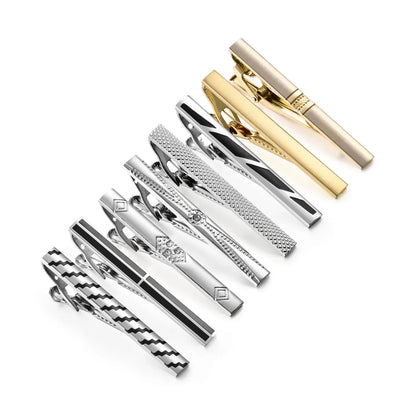 8PCS Luxury Tie Clips Set with Gift Box | Men’s Metal Tie Bars Assorted Designs for Wedding Business Formal Wear - BLAKESTORE-NG