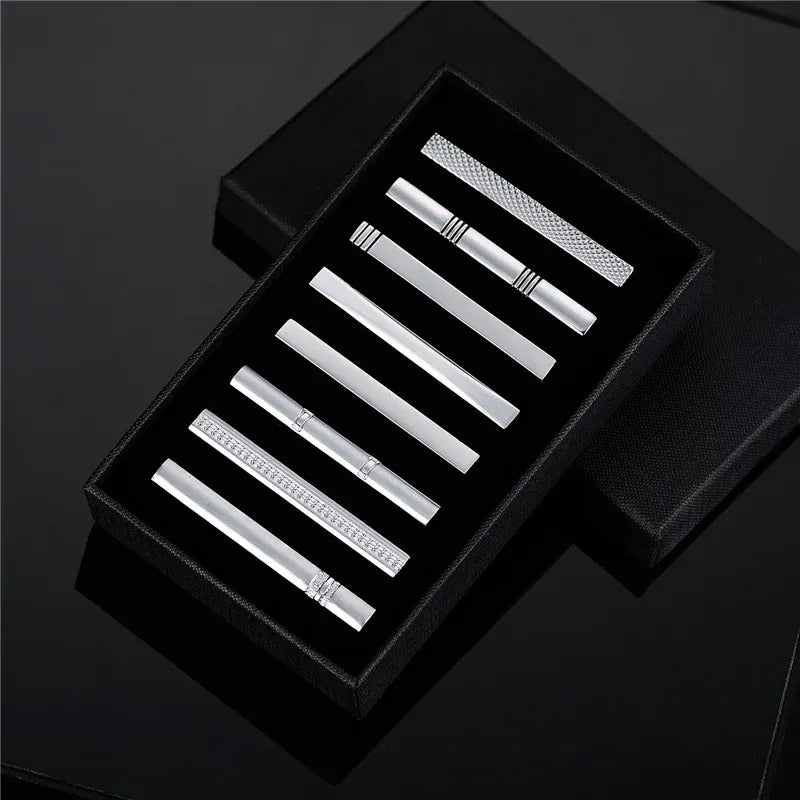 8PCS Luxury Tie Clips Set with Gift Box | Men’s Metal Tie Bars Assorted Designs for Wedding Business Formal Wear - BLAKESTORE-NG