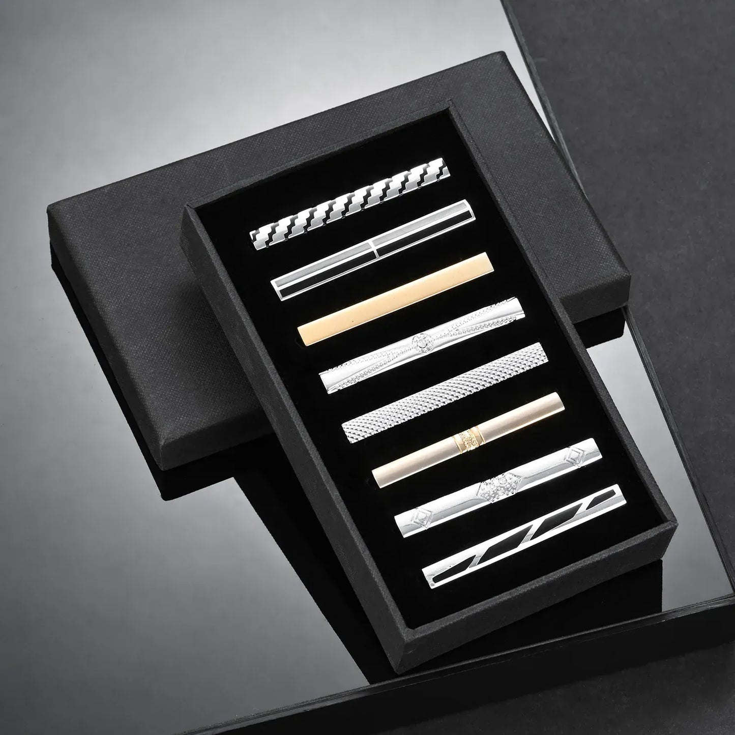 8PCS Luxury Tie Clips Set with Gift Box | Men’s Metal Tie Bars Assorted Designs for Wedding Business Formal Wear - BLAKESTORE-NG