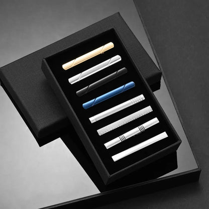 8PCS Luxury Tie Clips Set with Gift Box | Men’s Metal Tie Bars Assorted Designs for Wedding Business Formal Wear - BLAKESTORE-NG