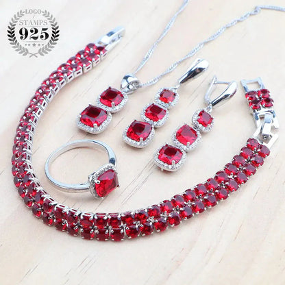 925 Sterling Silver Jewelry Set – Blue Zircon Bridal Necklace, Earrings & Bracelet - Maison Novaire