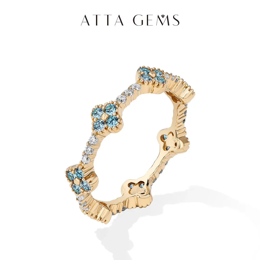 ATTAGEMS Eternity DVVS1 Moissanite Ring | D Color VVS1 Full Moissanite 925 Sterling Silver Gold Plated Eternity Band for Women - BLAKESTORE-NG