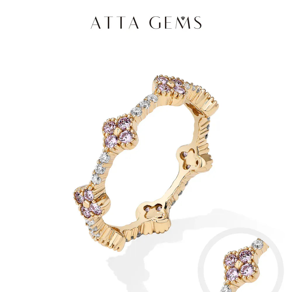 ATTAGEMS Eternity DVVS1 Moissanite Ring | D Color VVS1 Full Moissanite 925 Sterling Silver Gold Plated Eternity Band for Women - BLAKESTORE-NG