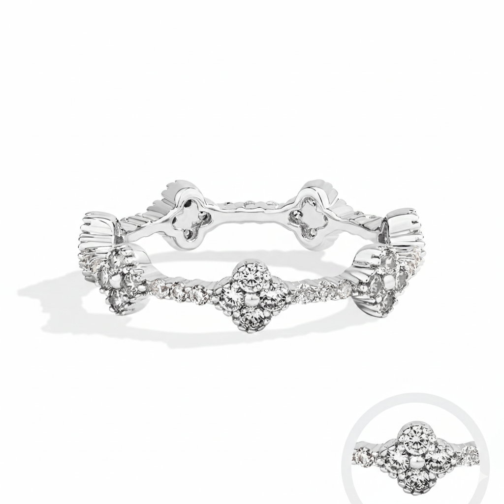 ATTAGEMS Eternity DVVS1 Moissanite Ring | D Color VVS1 Full Moissanite 925 Sterling Silver Gold Plated Eternity Band for Women - BLAKESTORE-NG