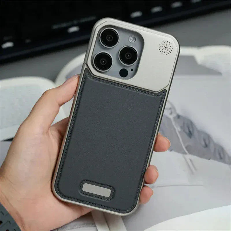 Aluminum Alloy Leather Magnetic Phone Case for iPhone Pro Max Series - BLAKESTORE-NG