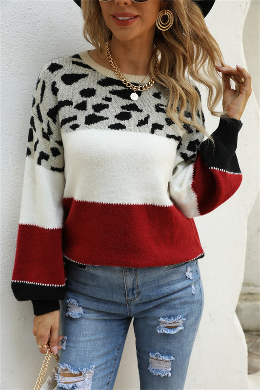 Angel Wings Color Block Round Neck Lantern Sleeve Sweater. - Maison Novaire