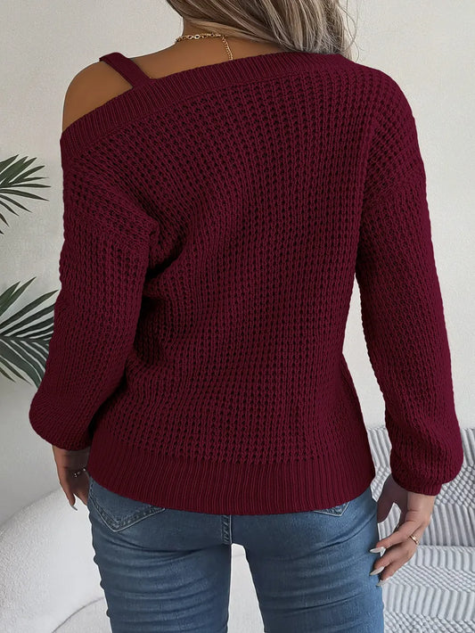 Asymmetrical Neck Long Sleeve Sweater. - Maison Novaire