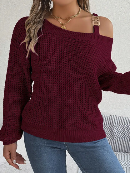 Asymmetrical Neck Long Sleeve Sweater. - Maison Novaire