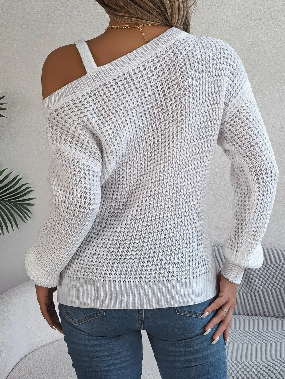 Asymmetrical Neck Long Sleeve Sweater. - Maison Novaire