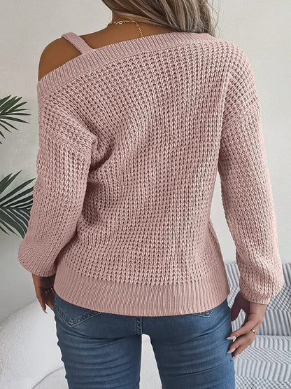 Asymmetrical Neck Long Sleeve Sweater. - Maison Novaire