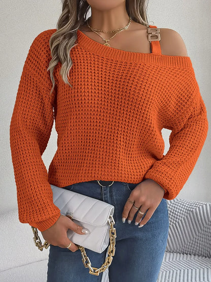 Asymmetrical Neck Long Sleeve Sweater. - Maison Novaire