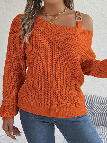 Asymmetrical Neck Long Sleeve Sweater. - Maison Novaire