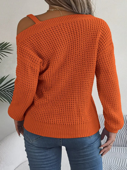 Asymmetrical Neck Long Sleeve Sweater. - Maison Novaire