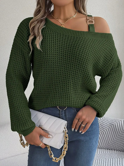 Asymmetrical Neck Long Sleeve Sweater. - Maison Novaire