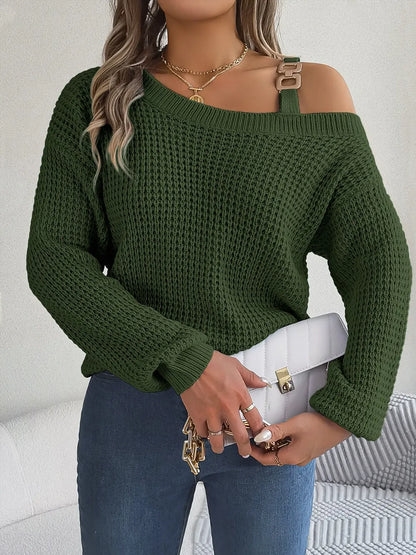 Asymmetrical Neck Long Sleeve Sweater. - Maison Novaire