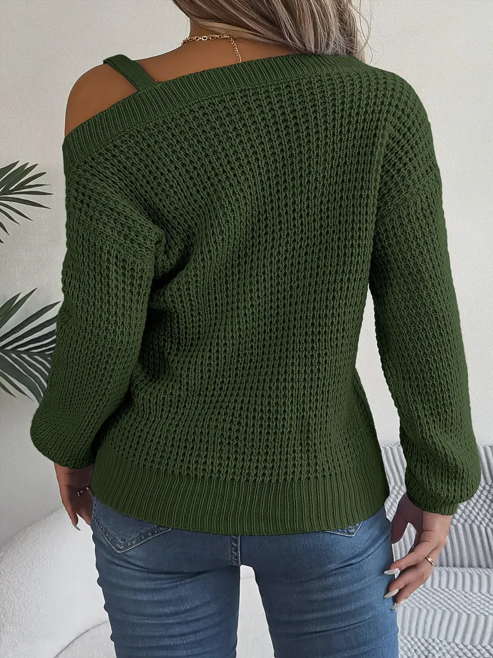 Asymmetrical Neck Long Sleeve Sweater. - Maison Novaire