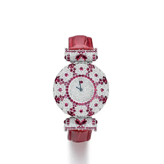 BELLUX Red Belt Women’s Watch | Full Diamond Artificial Ruby Luxury - BLAKESTORE-NG